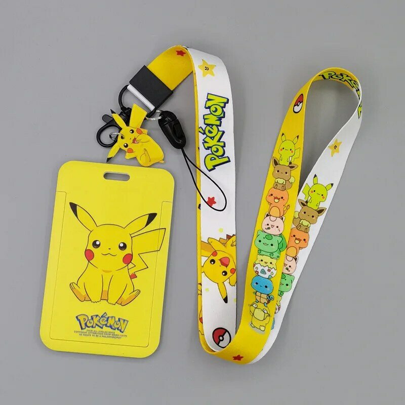 New Pokemon Pikachu Cute Cartoon PVC Card Holder Student Campus Card Hanging Neck Bag Anime Card Cover Lanyard ID Card Toys Gift