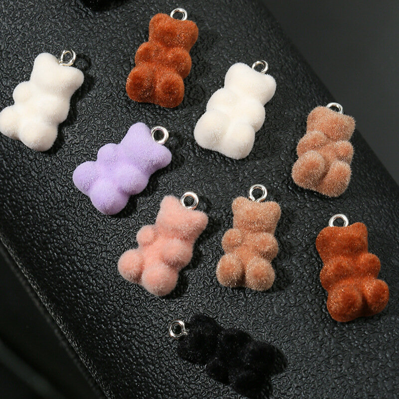 10pcs/lot Velvet Gummy Bear Charms Flatback Resin Pendant Jewelry Making Charms DIY Earrings Necklace Keychain Accessorie