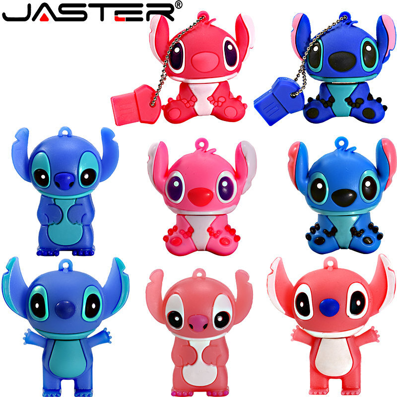 JASTER Cute Cartoon USB Flash Drive 64GB 32GB Stitch Pen Drive 16GB 8GB with Key Chain Memory stick 4GB Gift For Children U disk