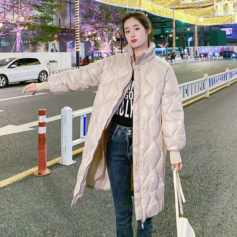 Mantel Musim Dingin Mode Korea Wanita 2022 Ritsleting Klasik Wanita Longgar Mantel Katun Panjang Medium Mantel Hangat Warna Solid
