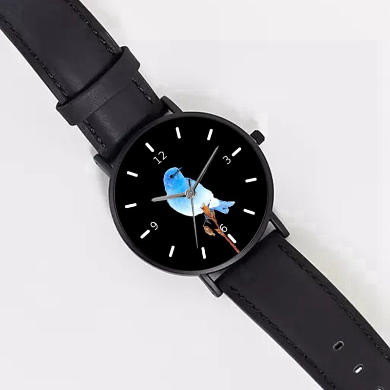 Nova moda digital relógio de quartzo feminino pulseira de couro bonito azul robin