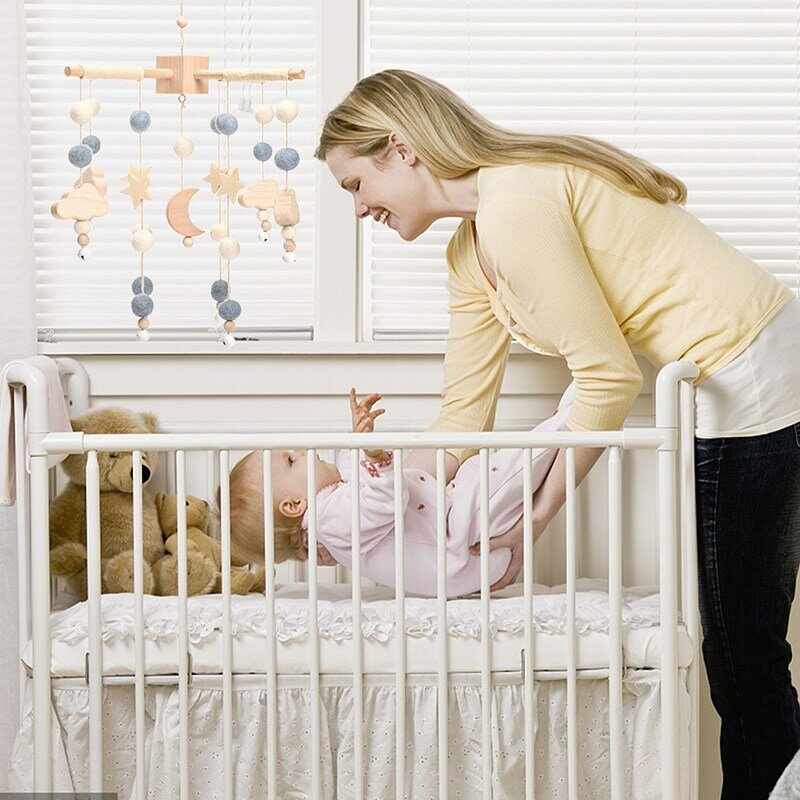 Sonajeros para cuna de bebé, soporte móvil giratorio de madera, campana de cama de 0-12 meses, juguete de regalo para recién nacido