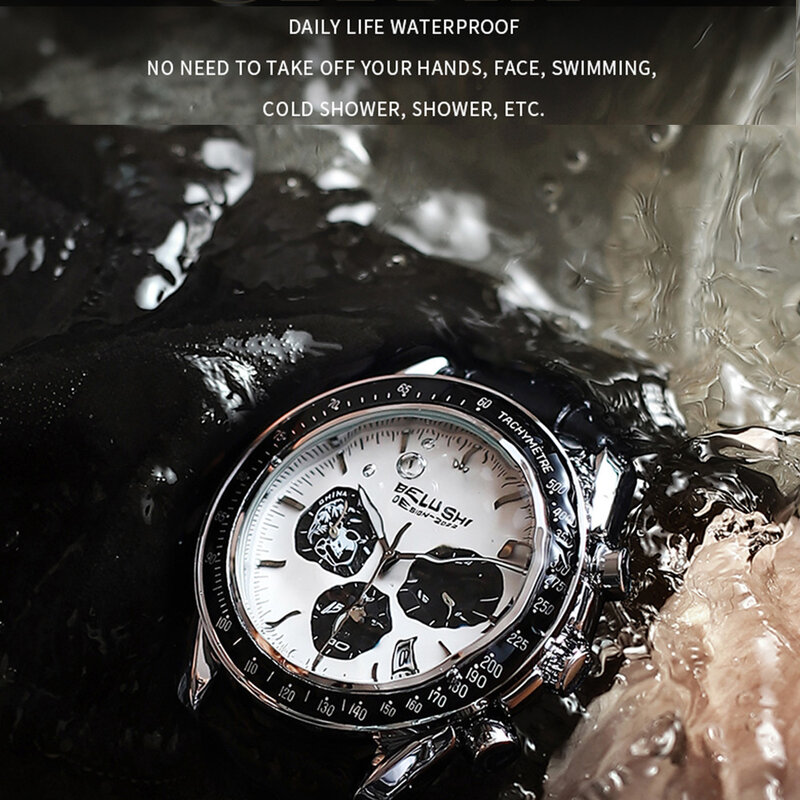 Belushi-럭셔리 브랜드 남자 시계, 팬더 디자인 크로노그래프 방수 가죽 시계, 남성용 무료 배송