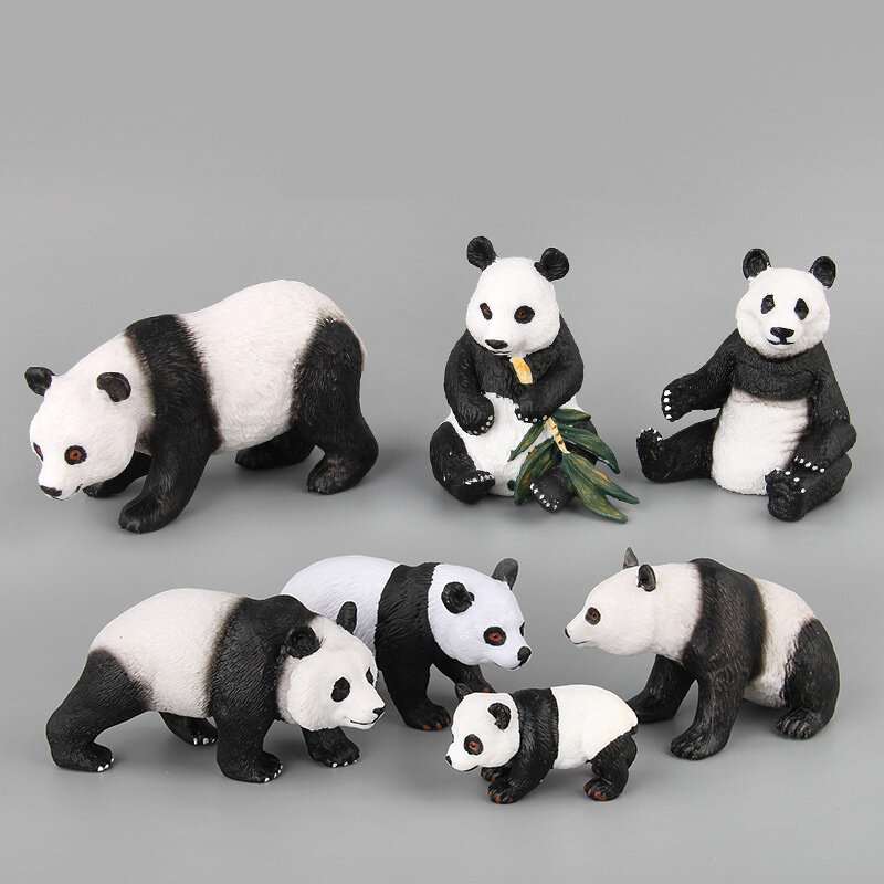 7 Pcs/Set Cute Panda Plastic Ornament Simulation Animal Model Micro Landscape Figurine Decoration for a Desk