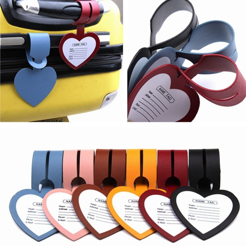 1PC PU Leather Heart ShapeLuggage Tag Travel  Men Women Suitcase ID Holder Baggage Tags Boarding Bag Name Id Label