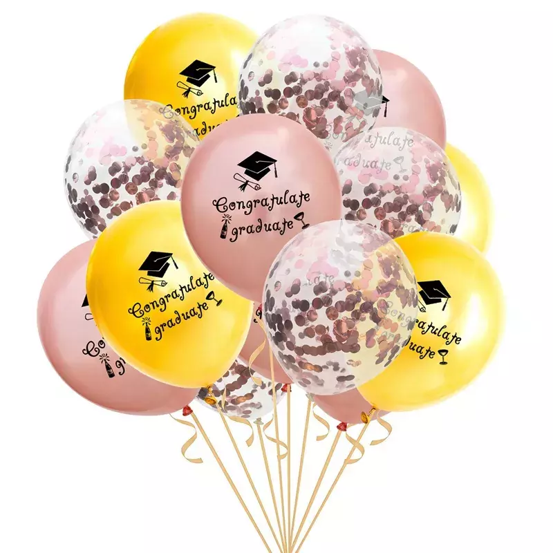 Ballons avec confettis pour remise de diplôme, couleur or, argent, noir, en Latex, fournitures de décoration pour fête de remise de diplôme, de 1 à 15 pièces, 2022