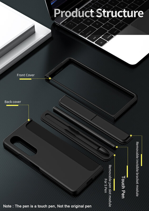 Zdejmowany stojak i długopis do Samsung Galaxy Z Fold 4 Fold4 3 Fold3 uchwyt do obudowy twardy PC matowy pokrowiec Z dotykowym piórem