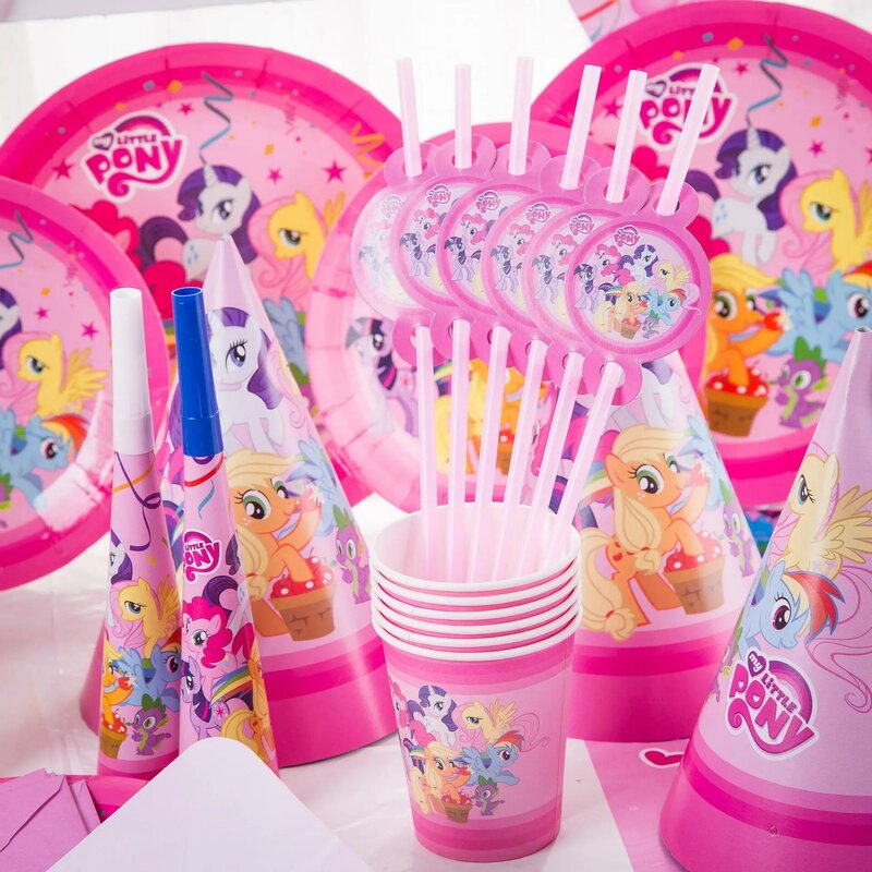 My Little Pony Pink Kartun Perlengkapan Pesta Serbet Taplak Meja Cangkir Piring Balon Pony Tema Baby Shower Ulang Tahun Navidad