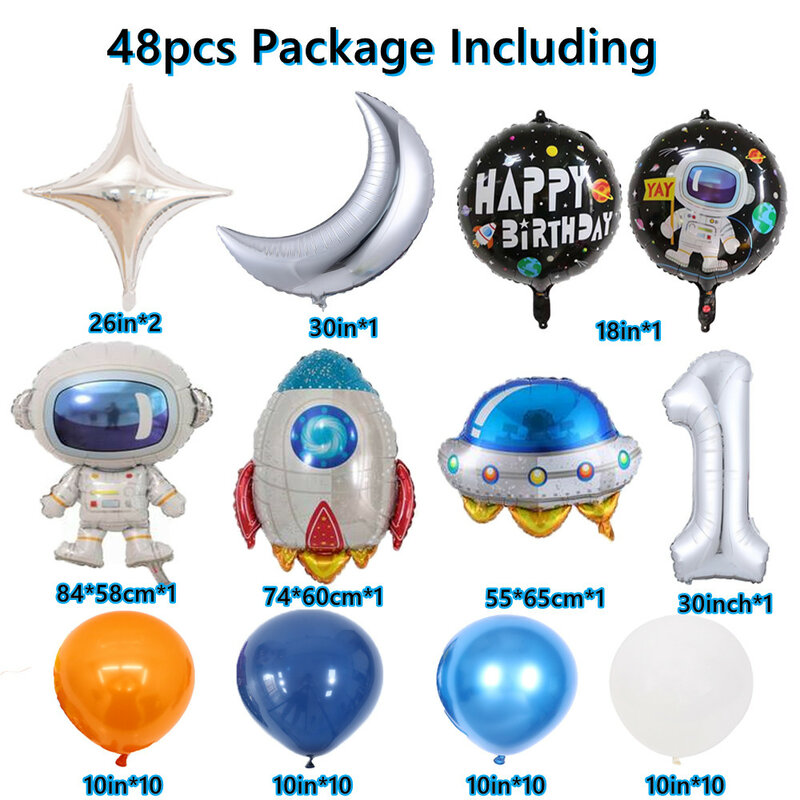 印刷された宇宙飛行士の風船,48個,ソーラーシステムのテーマの装飾,赤ちゃんの誕生日パーティー,アルミニウム