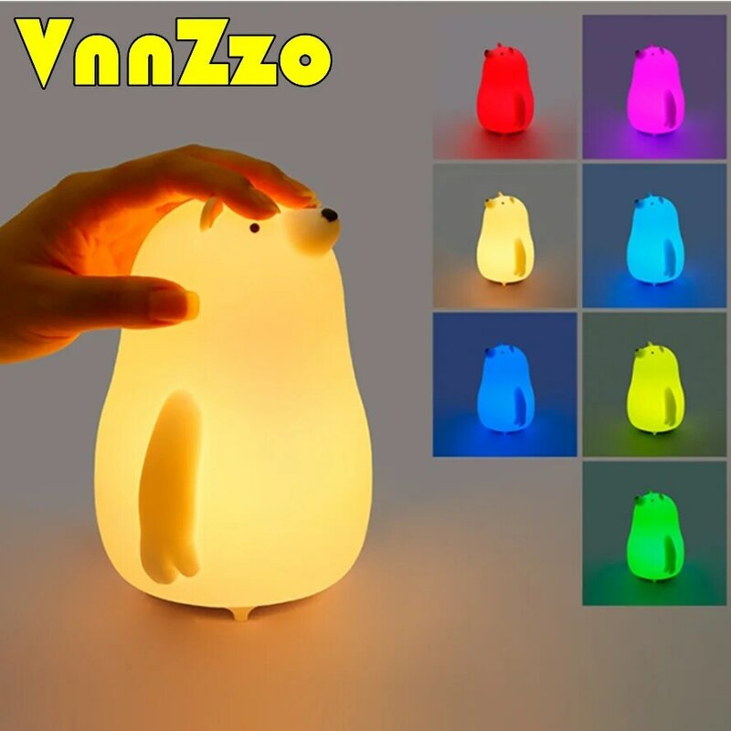 Силиконовые ночники VnnZzo с регулируемой яркостью, зарядка через USB, лампы для детей, детские подарки, ночник с мультяшными милыми животными, медведем