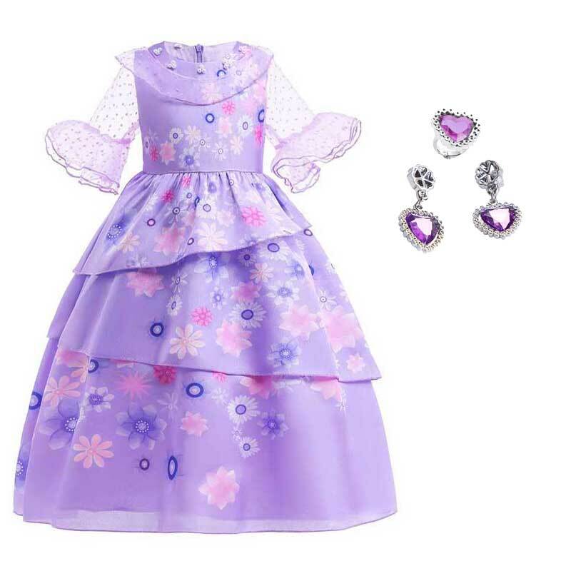 Girls Encanto Isabella Cosplay Princess Mirabel Costume Child Purple Dance Dress Performance Clothes