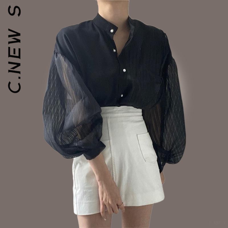 C.New S Women Shirt Korean Style New Basic Party Top Casual Simple Loose Women's Shirt Ladies Friends Elegant Female Blusas