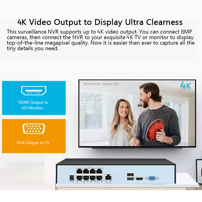 Tuya Smart Life-Sistema de videovigilancia para el hogar, videocámara IP de 8 canales, 4K, 8MP, POE, ONVIF, NVR, H.265, P2P