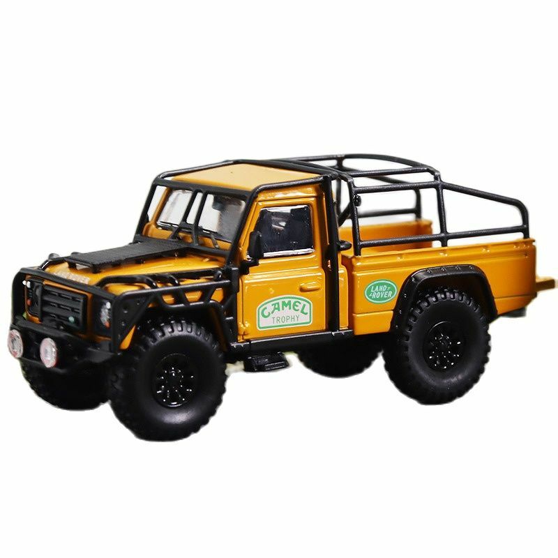 Camioneta Master 1:64 Defender, ruedas grandes, Gulf Camel, versión modificada, Diorama de aleación, modelo de coche, colección, coches en miniatura de juguete