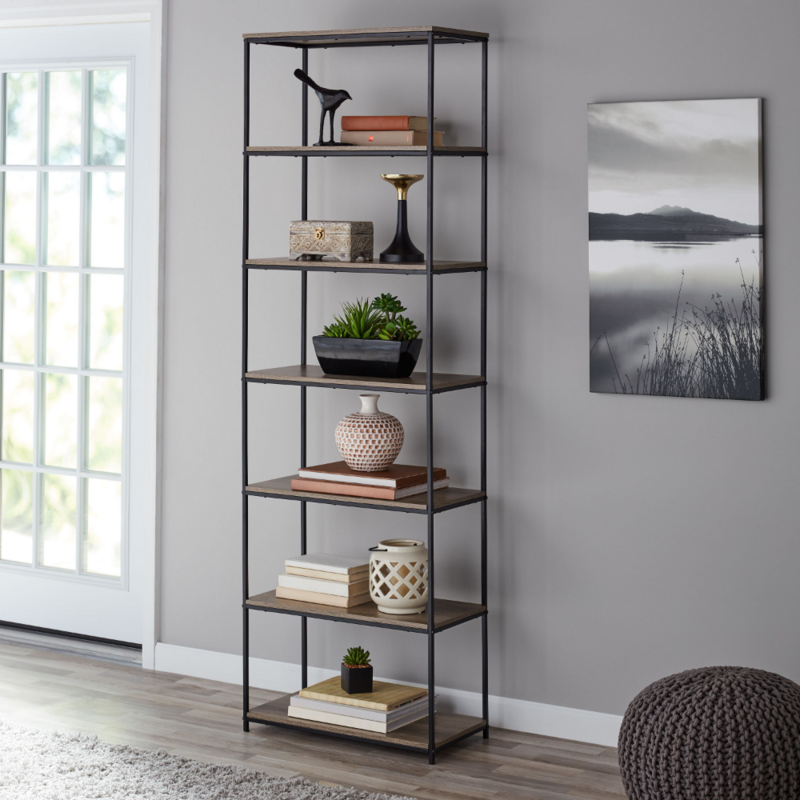 6-Shelf Metal Frame Bookcase, Rustic Brown  Book Shelf Furniture  Book Rack  Book Shelf Wall
