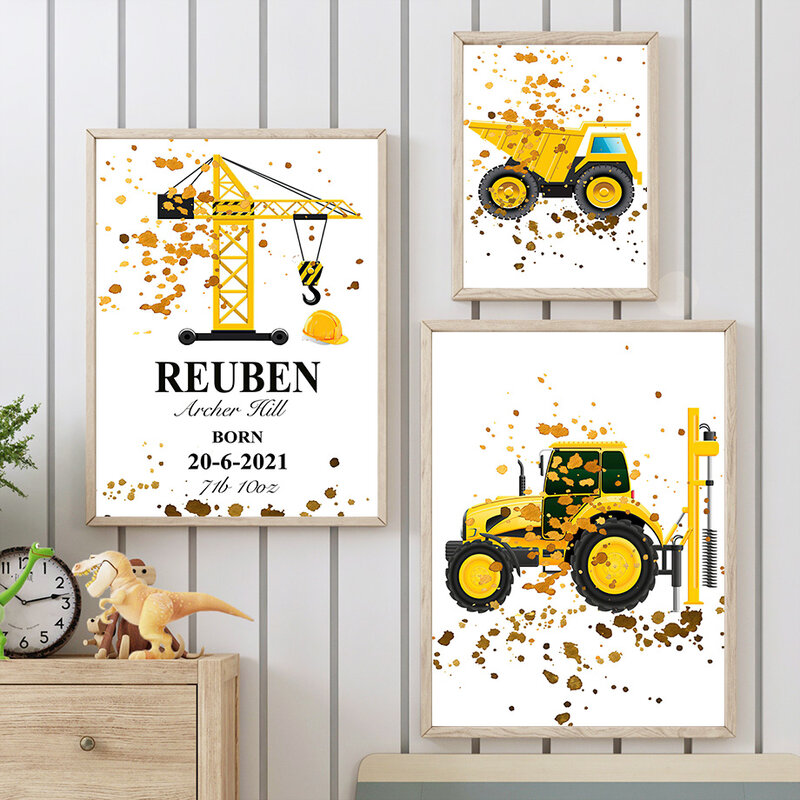 Nordic Tractor Tower Crane Truck Excavator Wall Art Canvas Painting Posters and Prints Nursery Wall Pictures for Kids Room Decor