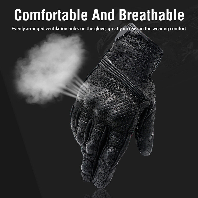 Motorcycle Glove Touch Screen Gloves Mens Motorcycle ATV Cycling Leather Full Finger Breathable Glove fit Four Seasons