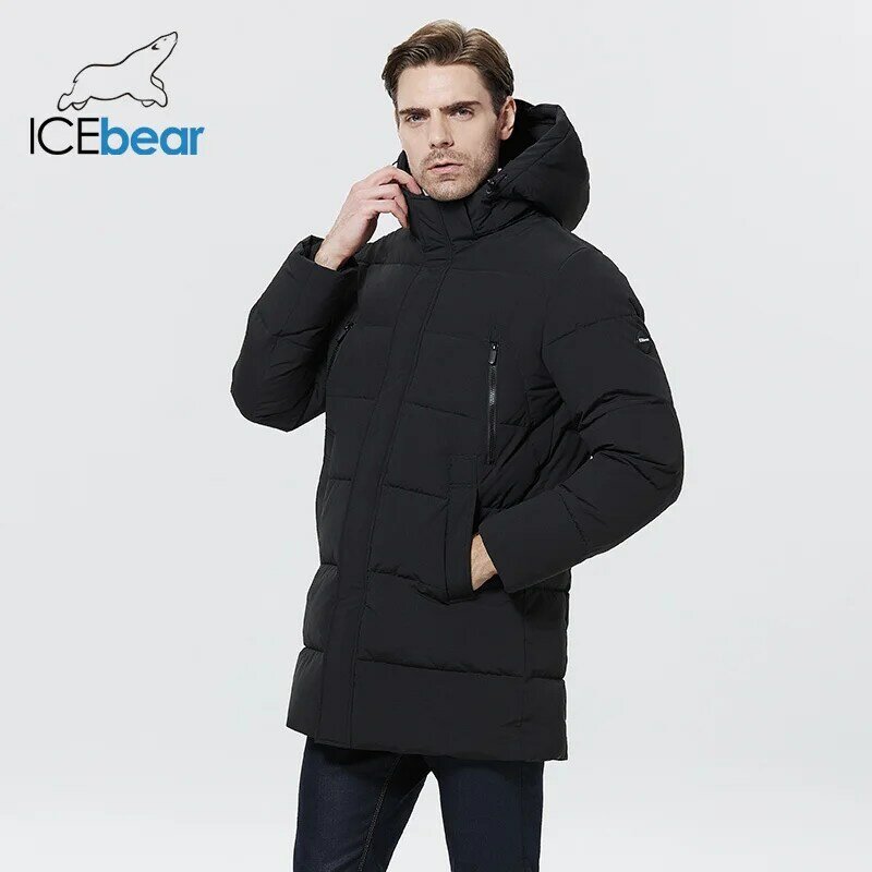 Icebear 2023 nova jaqueta masculina de inverno meados de comprimento moda com capuz algodão casaco roupas engrossar quente marca jaqueta mwd22805i