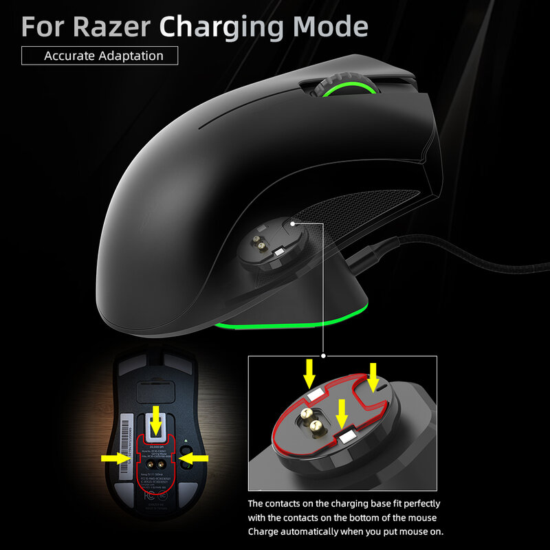 Base de carga inalámbrica para ratón Razer Viper Ultimate/Logitech G502 LIGHTSPEED/G703 HERO/G903 HERO/GPW con luz de respiración RGB
