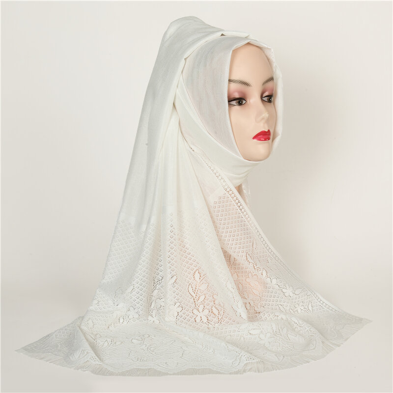 Foulard Hijab en Viscose de coton pour femmes, Foulard de luxe, imprimé Floral, creux, Bandana, châle