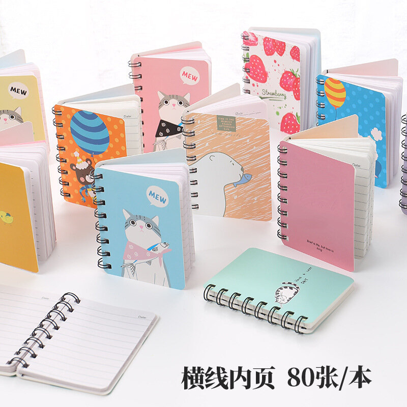 80Page A7 Korea Cartoon Anime Coil Notebook Small Notepad Animal Rollover Office School Learn Supplies Mini Kawaii Diary Journal