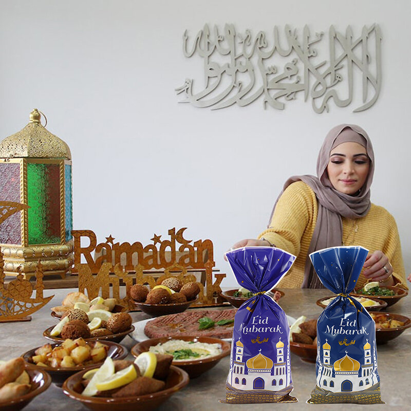 Eid-ギフト用のプラスチック製のクッキーバッグ,2つのスタイルのバッグ,イスラム教徒の休日の装飾,10/25/50個