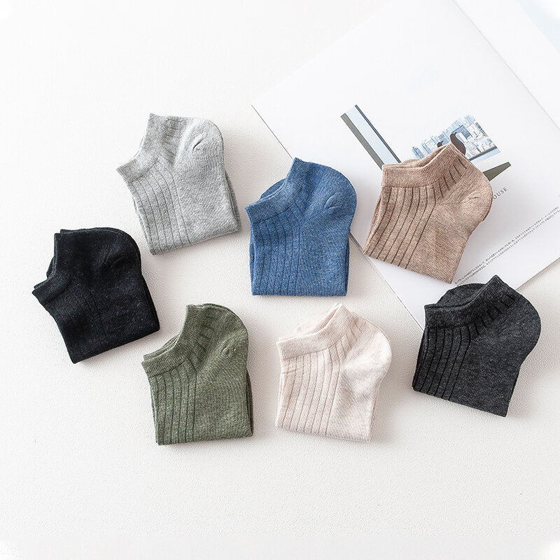 Chaussettes courtes invisibles en coton pour femmes, 5 paires/ensemble, couleurs unies, aiguilles à tricoter, bateau en coton fin, été