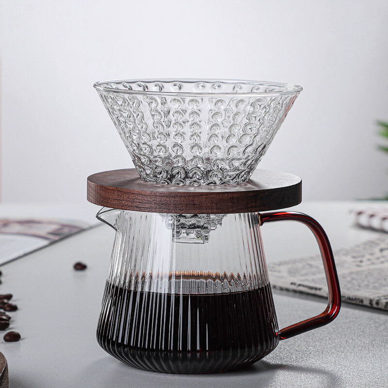Servidor de café con rayas verticales, cafetera de vidrio resistente al calor V60, 350ml, 500ml