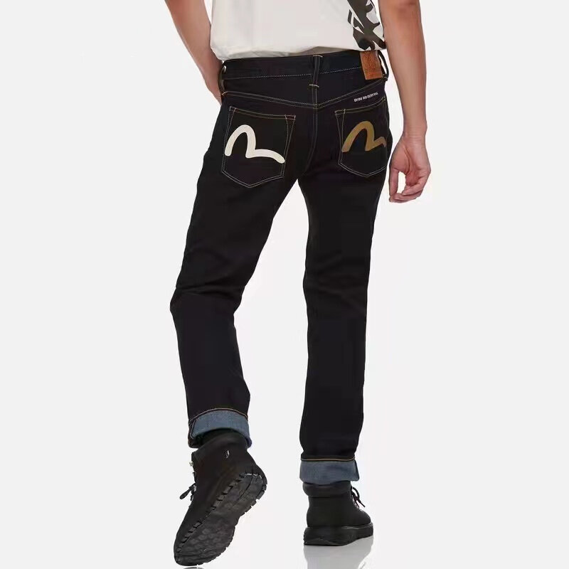 2022 Jepang M Pola Cetak Retro Y2k Jeans Panjang Besar Pria Jeans Kaki Lurus Celana Panjang Denim Jeans Dicuci