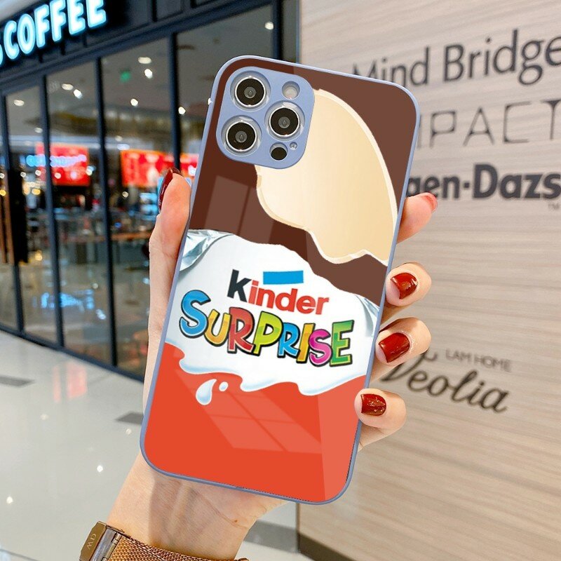 Kinder – coque de téléphone en verre liquide, couleur chocolat, œuf, pour IPhone 14 13 12 11 Pro Max X XR XS 8 7 Plus