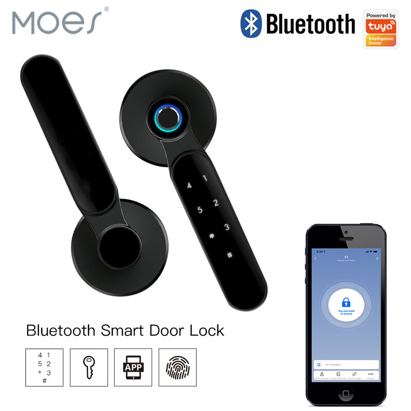 Serrure de porte intelligente Bluetooth Tuya à empreintes digitales, dispositif de sécurité à déverrouillage Multiple, avec mot de passe, application Smart Life RFID