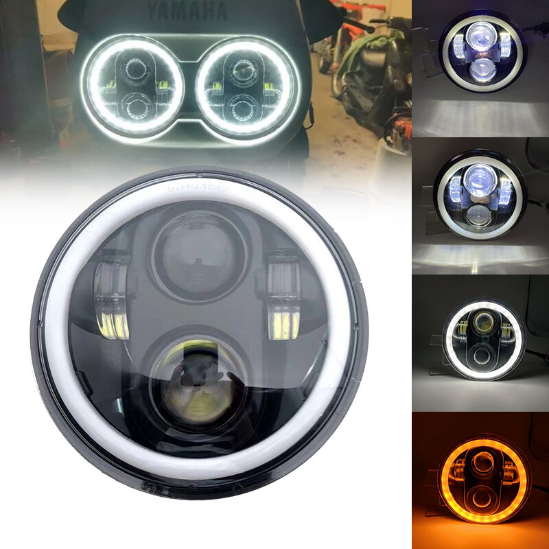 Projecteur de phare LED noir, anneau Halo, lampe haute et basse, Signal de clignotant DRL pour Sportster Dyna Iron, moto, 5.75 pouces, 5 3/4 pouces, 883