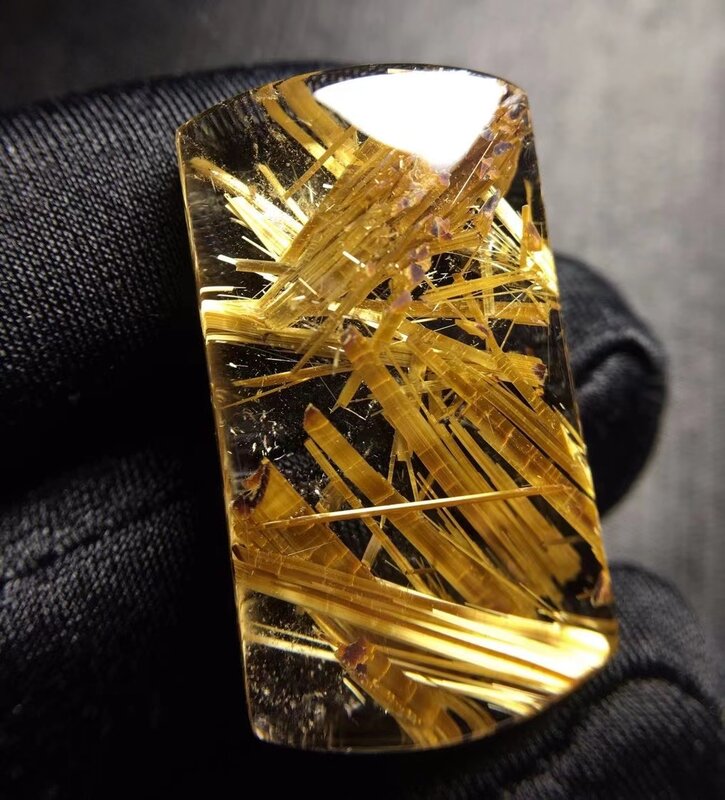 Natural ouro rutilated quartzo retângulo pingente de cristal rutilat jóias 32*18.3*8.8mm feminino masculino brasil aaaaaaa