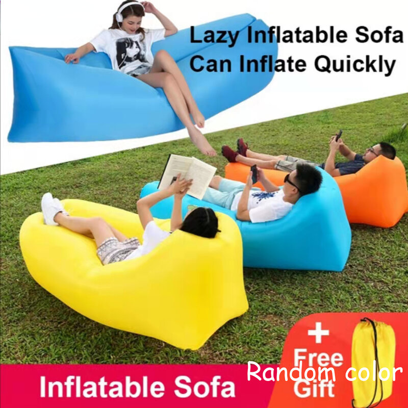 Nova moda cor pura sofá inflável acampamento saco preguiçoso cama jardim sofás mobiliário ao ar livre barato ar dobrável espreguiçadeiras preguiçoso sofá
