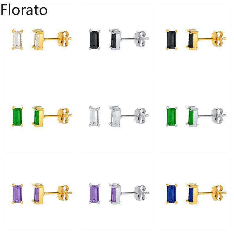 Florato-925 스털링 실버 화이트/블랙/퍼플/그린/로얄 블루 지르콘 스터드 귀걸이, 미니멀리스트 귀여운 스터드 귀걸이 도매