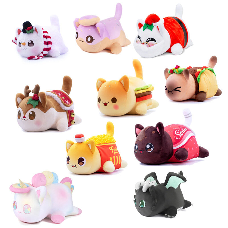 Meows Plush Doll French Fries Burgers Bread Sandwich Donut Cat Aphmau Plush Toy Sofa Decoration Kids Toy Nice Gifts for Children
