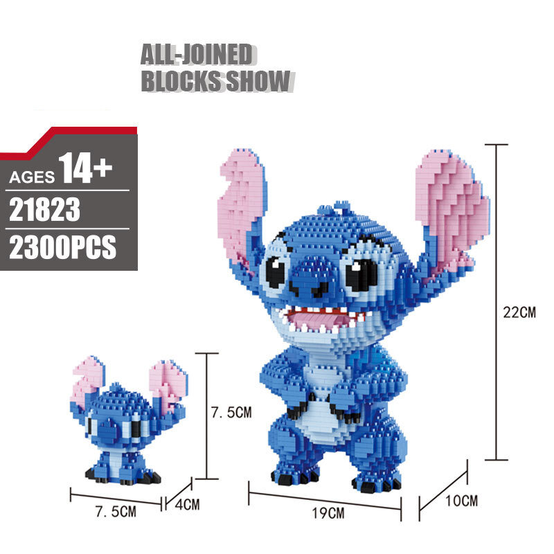 Disney 2300 sztuk + Stitch diamentowe klocki do budowy Micro Lilo i Stitch rysunek śliczne 3D Model 22cm dla dzieci Mini zabawkowe klocki na prezent