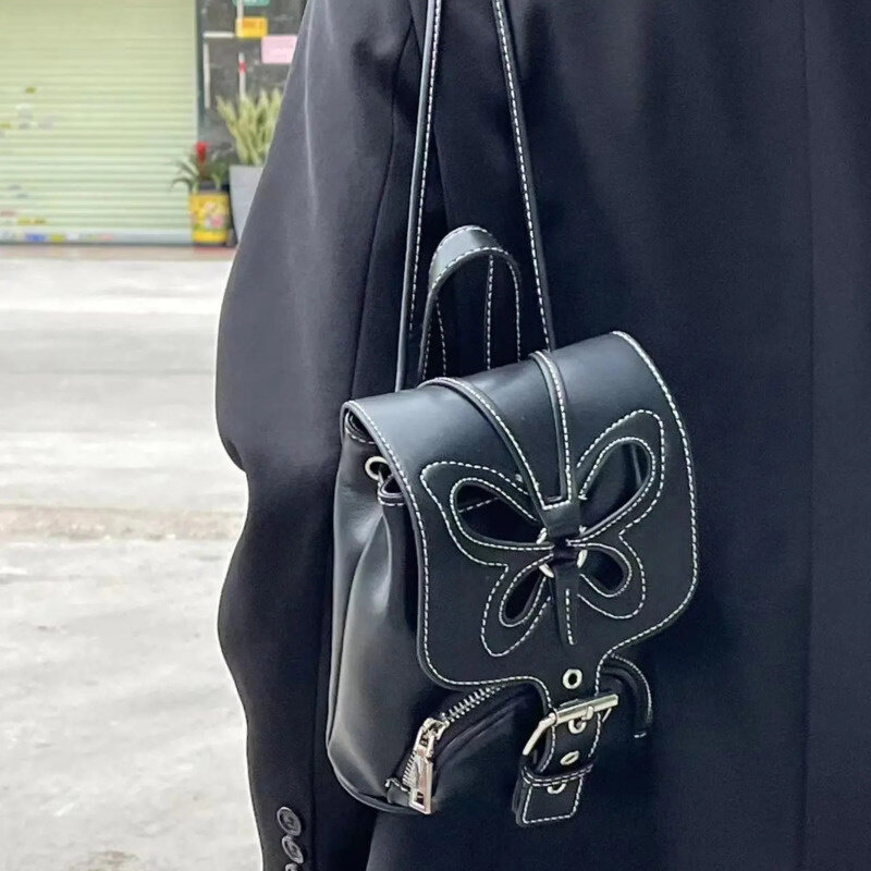 Mini plecak w stylu motylkowym dla kobiet wydrążony plecak damski w stylu Vintage uroczy gorąca dziewczyna Retro czarny Mini torba dla kobiet