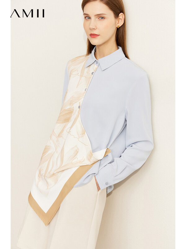 Amii minimalismo 2022 primavera outono camisas para mulheres senhora do escritório manga longa chiffon topos floral impresso roupas femininas 12210003