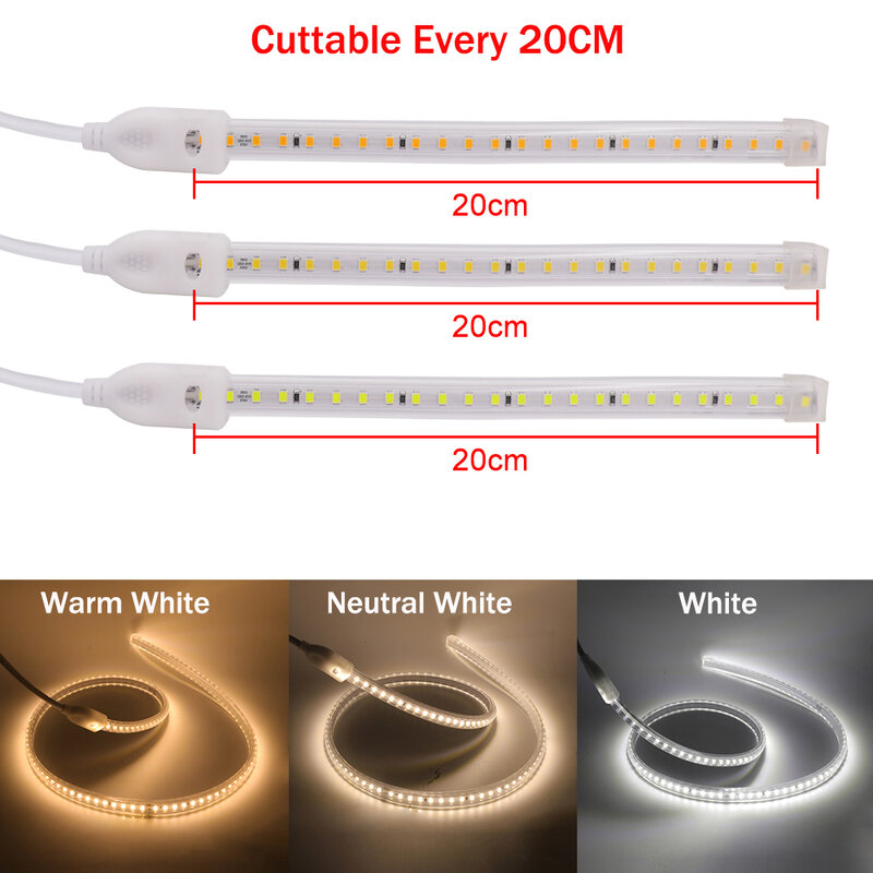 AC220V LED Strip Light SMD2835 120LEDs/M Flexible LED Tape Waterproof LED Ribbon with EU/UK Plug White/Warm White/Neutral White