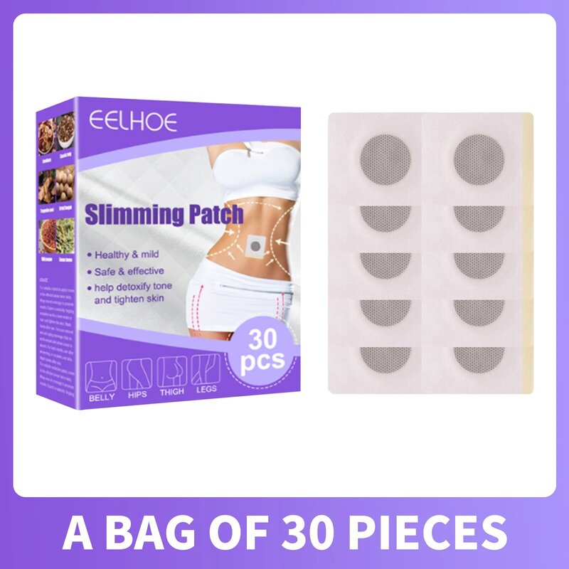 30PCS ลดน้ำหนัก Navel สติกเกอร์แม่เหล็ก Slim Detox แผ่นกาวยาจีน Fat Burning Slimming Patch Pads