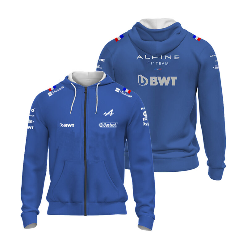 2022 New F1 Jacket Official Hot Sale Formula One Alpine F1 Team Blue Hoodie Racing Race Winter Zip Shirt Fan Oversized Top