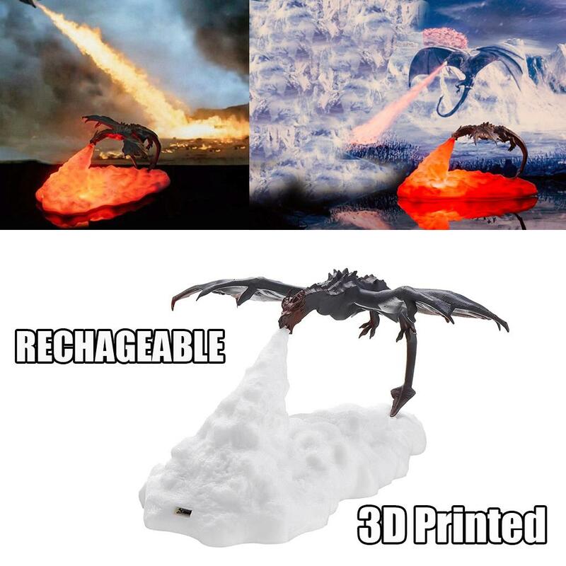 Creatieve 3d Printen Vuurspuwende Drakenlampen 3d Gedrukt Led Nachtlampje Oplaadbaar Voor, 5.3X5.3X6.3 Inch