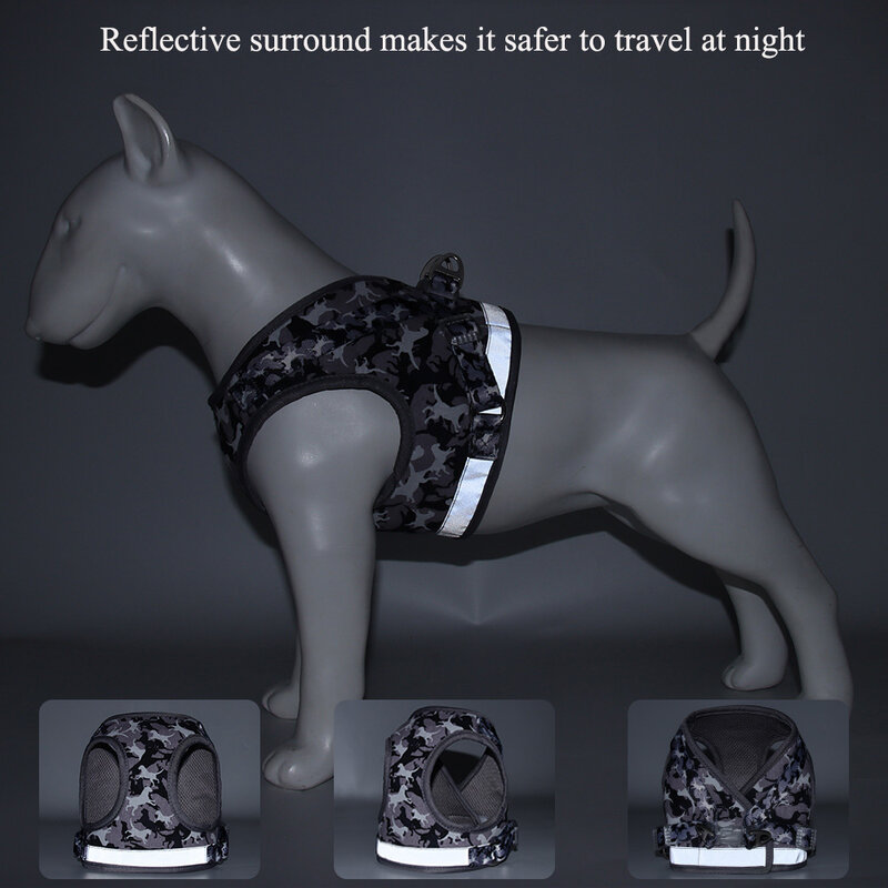 Conjunto de arnés y correa reflectante transpirable para mascotas, accesorios de cuerda con estampado para cachorros, perros y gatos pequeños y medianos
