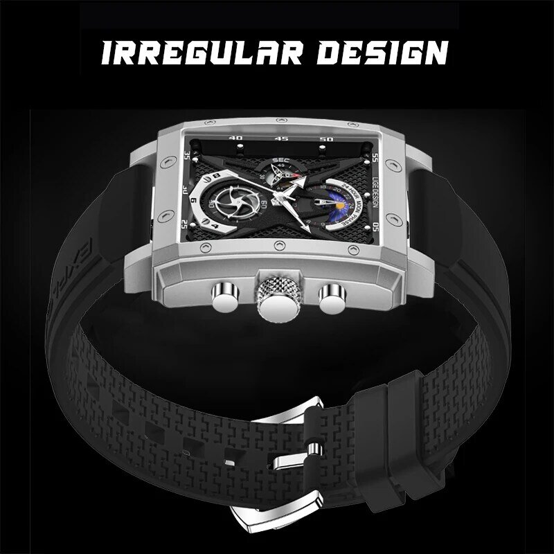 LIGE – montre-bracelet de luxe à Quartz pour homme, accessoire de Sport décontracté, forme carrée, style armée, en Silicone, mode chronographe
