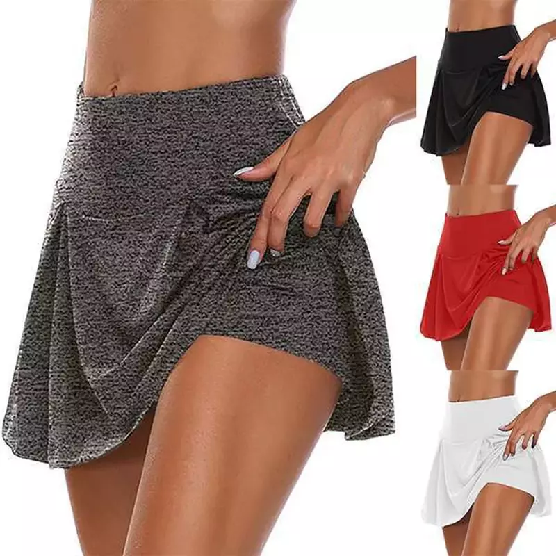 Женские спортивные короткие юбки для тенниса, фитнеса, быстросохнущие однотонные женские юбки с подкладкой и высокой талией для гольфа, 2022
