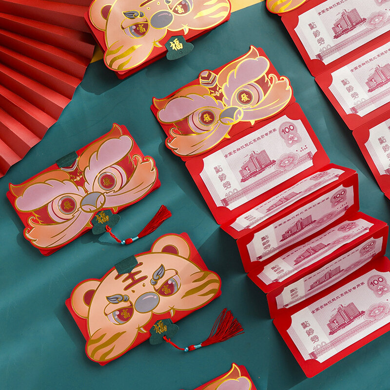Creative Chinese New Year of the Tiger Red Envelopes 2022Spring Festival HongBao Lucky Money Red Bag Home Festive Party Supplies