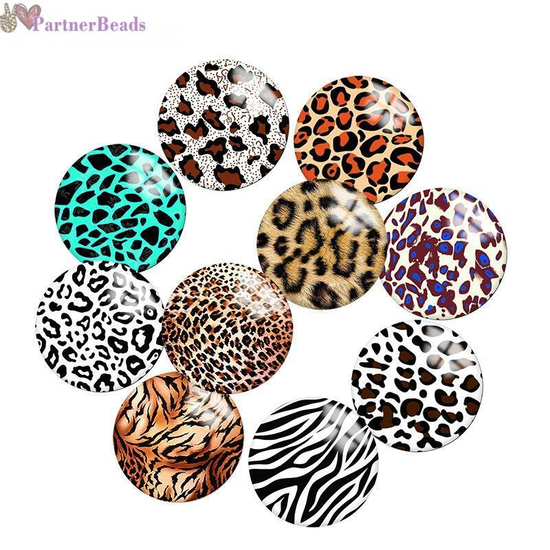 Tiger Leopard Zebra Pattern Round Photo Glass Cabochon Demo Flat Back Making Findings  20mm Snap Button   N8261