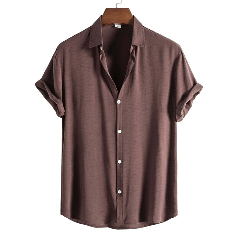 Camisa de manga corta con solapa para hombre, camisa informal de color sólido, tendencia de moda, novedad de verano, 2023