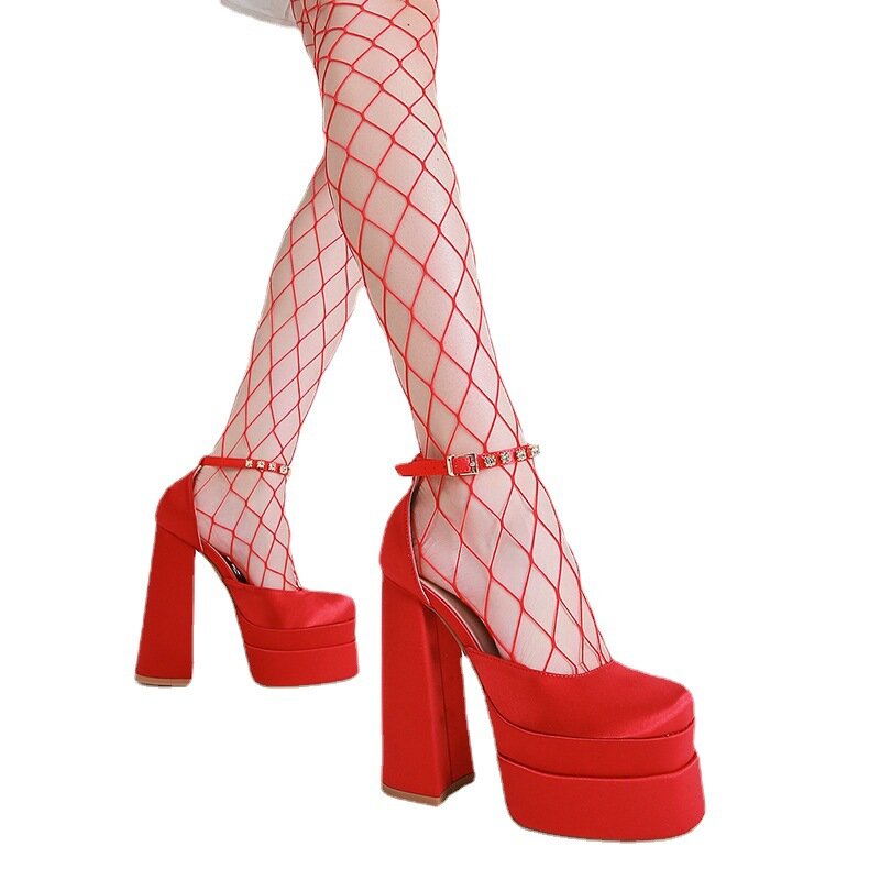Sandal Hak Chunky Mary Janes Retro Pump Wanita Fashion Baru Gaun Platform Musim Semi Sepatu Dasar Pernikahan Pesta Ukuran Besar Wanita